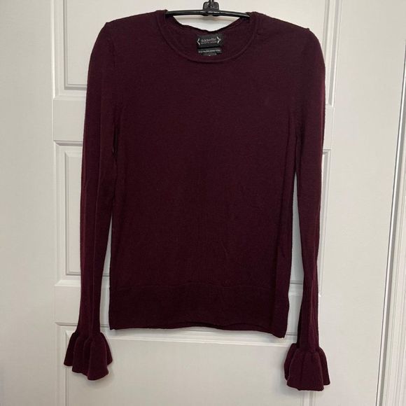 Nanette Lepore Women's Burgundy 100% Extra Fine Merino Wool Sweater Ruffle Sz M - Picture 6 of 9